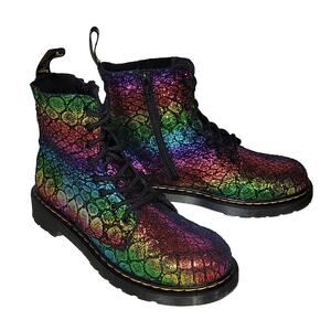 Dr. Martens 1460 Pascal Rainbow Croc Combat Boots Youth 6 Womens 8